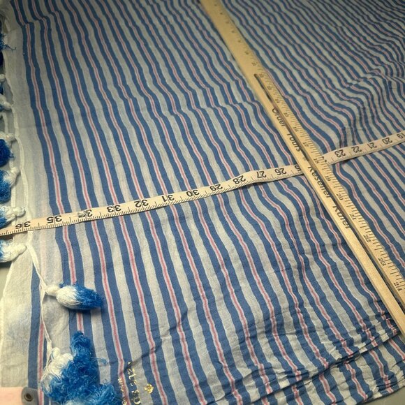 Kate Spade Candy Stripe Tassel Fringe Shawl Womens Wrap Scarf Cotton Sarong - Picture 12 of 16